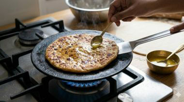 Kathal paratha served on a plate